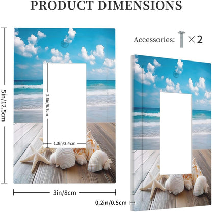 Decorative Outlet Covers Beach Waves Brown Wood Starfish Shells 1 Gang Single Rocker Light Switch Cover Plate Wall Plates Gfci Faceplate For Bathroom Living Room Decor