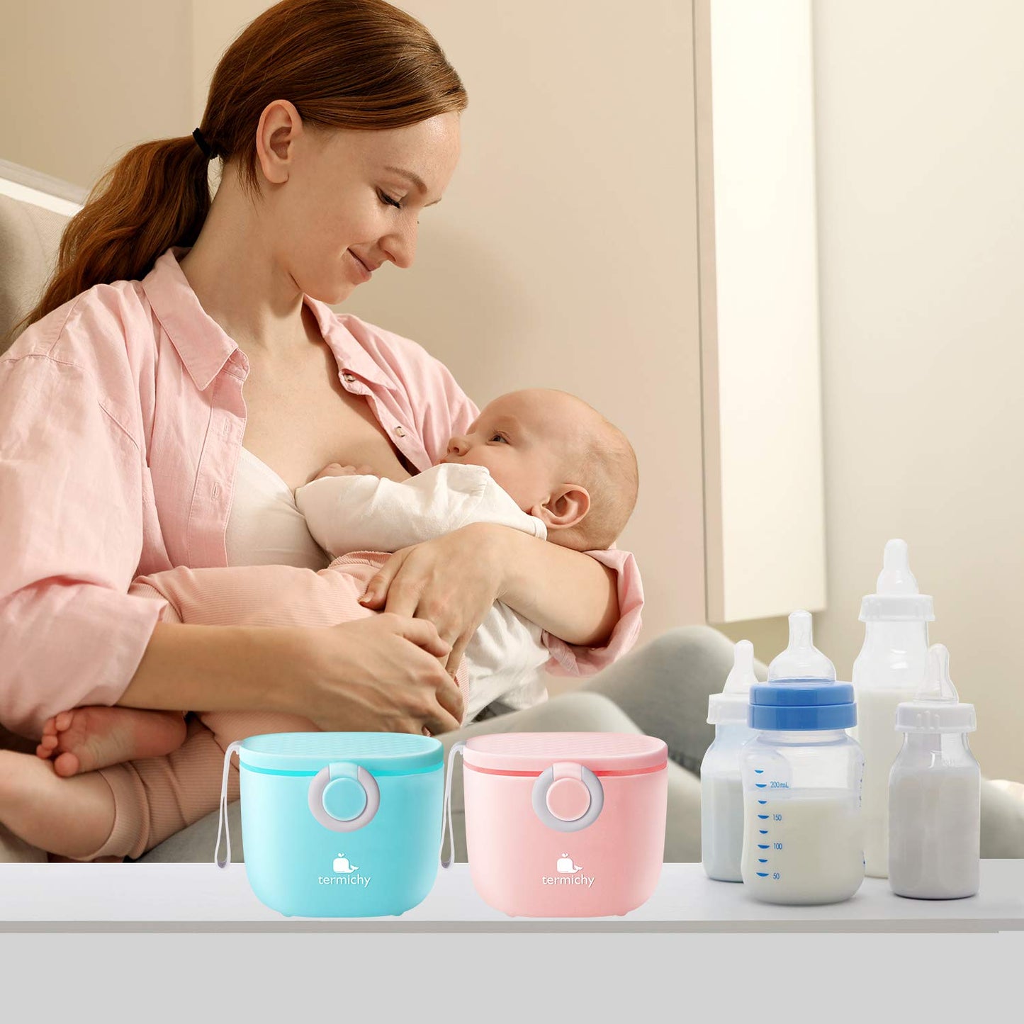 Termichy Baby Formula Dispenser, Portable Milk Powder Dispenser Container with Carry Handle and