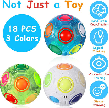 18 Pack Rainbow Puzzle Ball Magic Rainbow Ball with 3 Pack Pouches Fidget Toy Ball for Kids Speed Cube Ball Funny Stress Reliever Ball Christmas Stocking Stuffers for Kids Teen and Adults