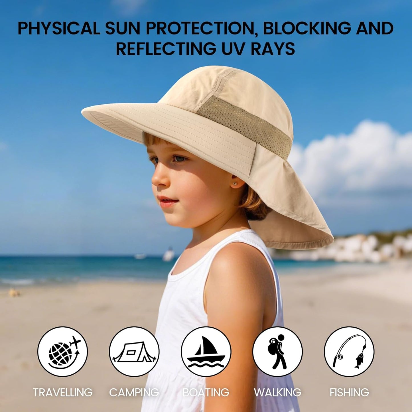 Baby Sun Hat with Neck Flap for Sun Protection Toddler Beach Hat UPF 50+ Outdoors 0-6 Years Boys Girls