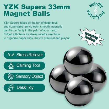 33mm Magnetic Balls Fidget Toys for Adults, Magnet Balls Metal Fidget Desk Toys for Office, Magnets and Stress Relief Gifts for Birthday(4 Pcs)