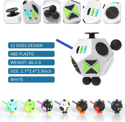 Fidget Dodecagon –12-Side Fidget Toys Cube Relieves Stress and Anxiety Anti Depression Cube for Children and Adults with Autism (A2 White)