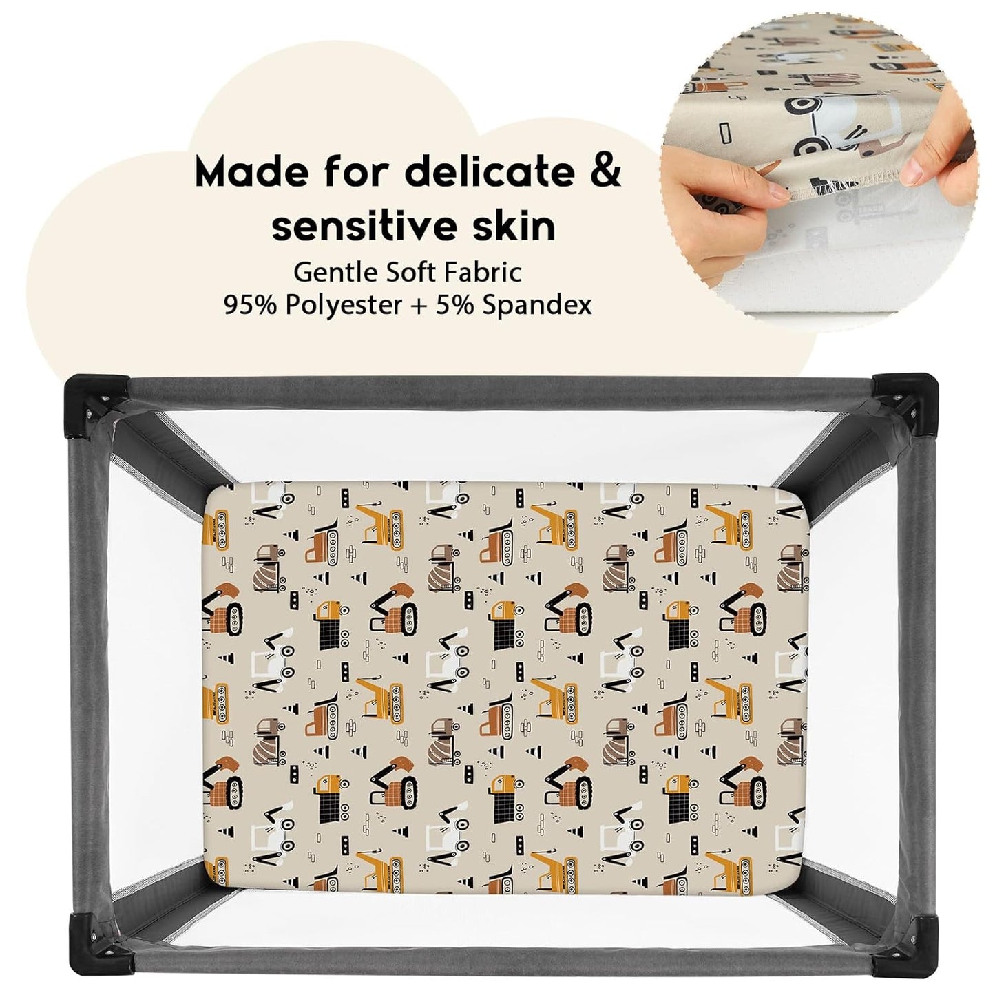 Yoofoss Pack and Play Sheets Fitted, Mini Crib Sheets 2-Pack for Pack N Play Mattress, Stretchy