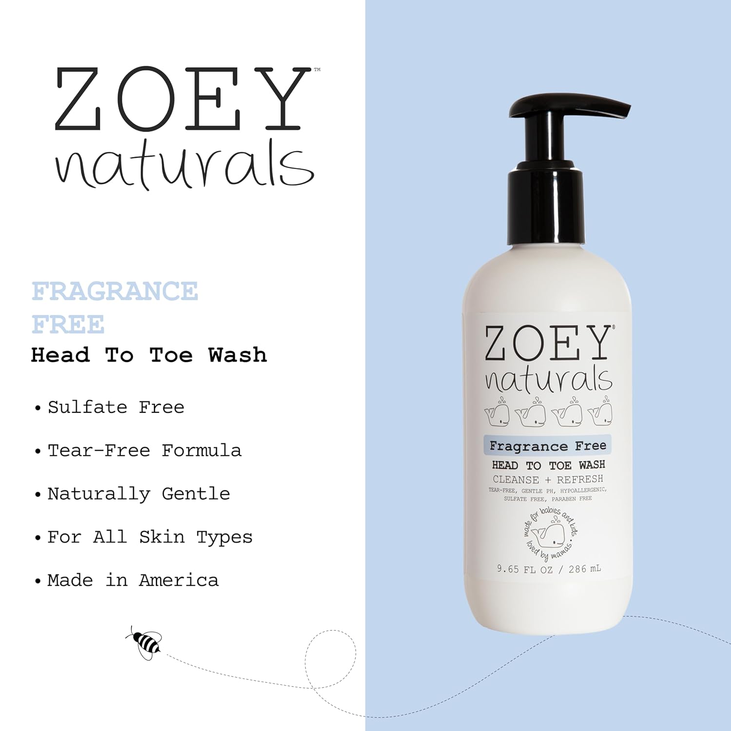 Zoey Naturals Fragrance-Free Head to Toe Baby & Toddler Wash – Tear-Free Body Wash and Shampoo with