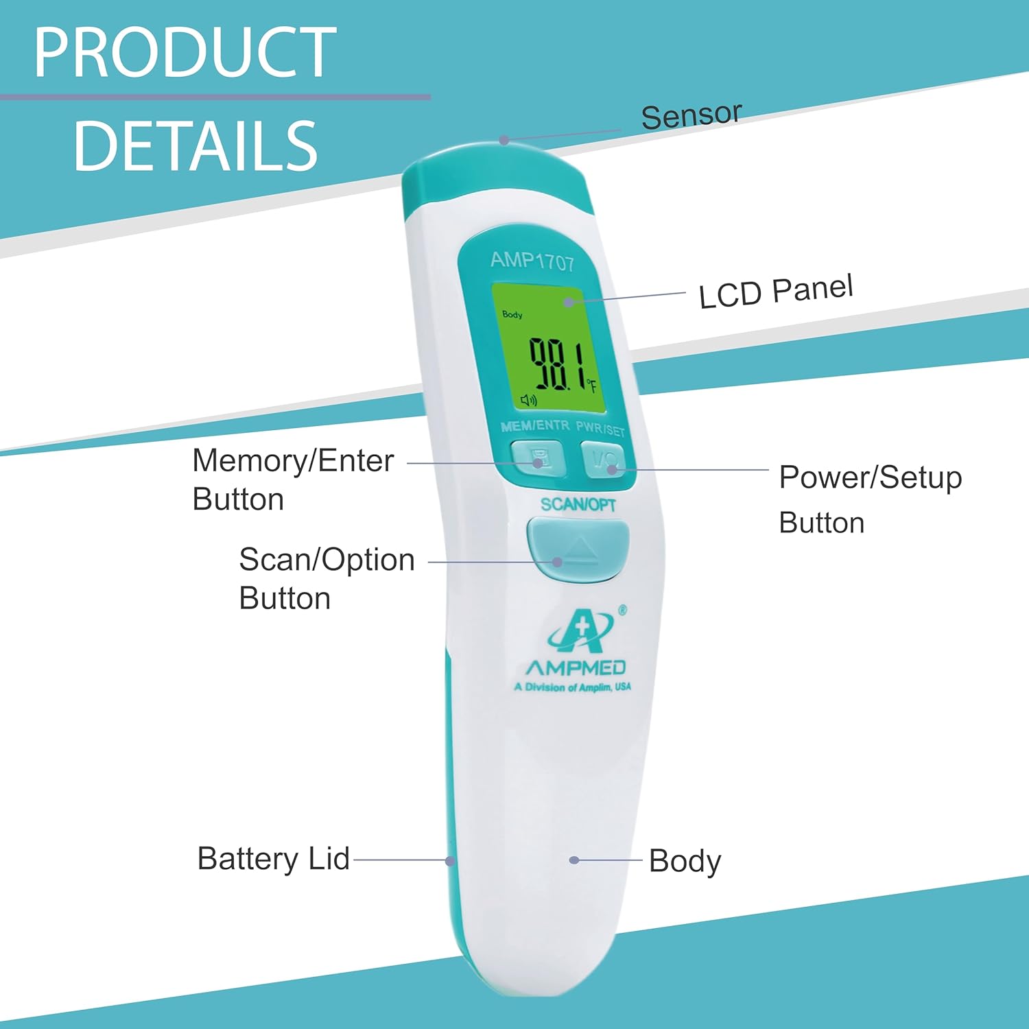 Amplim Non-Contact Forehead Thermometer & Case for Adults, Kids, Baby, FDA Cleared, Medical Grade