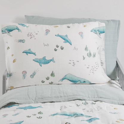 Little Unicorn Standard Pillowcase 2 Pack | Super Soft & Breathable Muslin Fabric | Snug Envelope Closure (Whales)