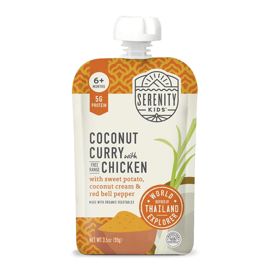 Serenity Kids 6+ Months Baby Food Pouches Chicken Coconut Curry Puree - Ethically Sourced Chicken &