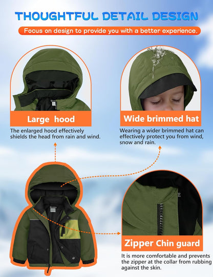 GEMYSE Toddler Boys Winter Coat Waterproof Ski Snow Jacket with Hood Thicken Warm Baby Jacket Outerwear