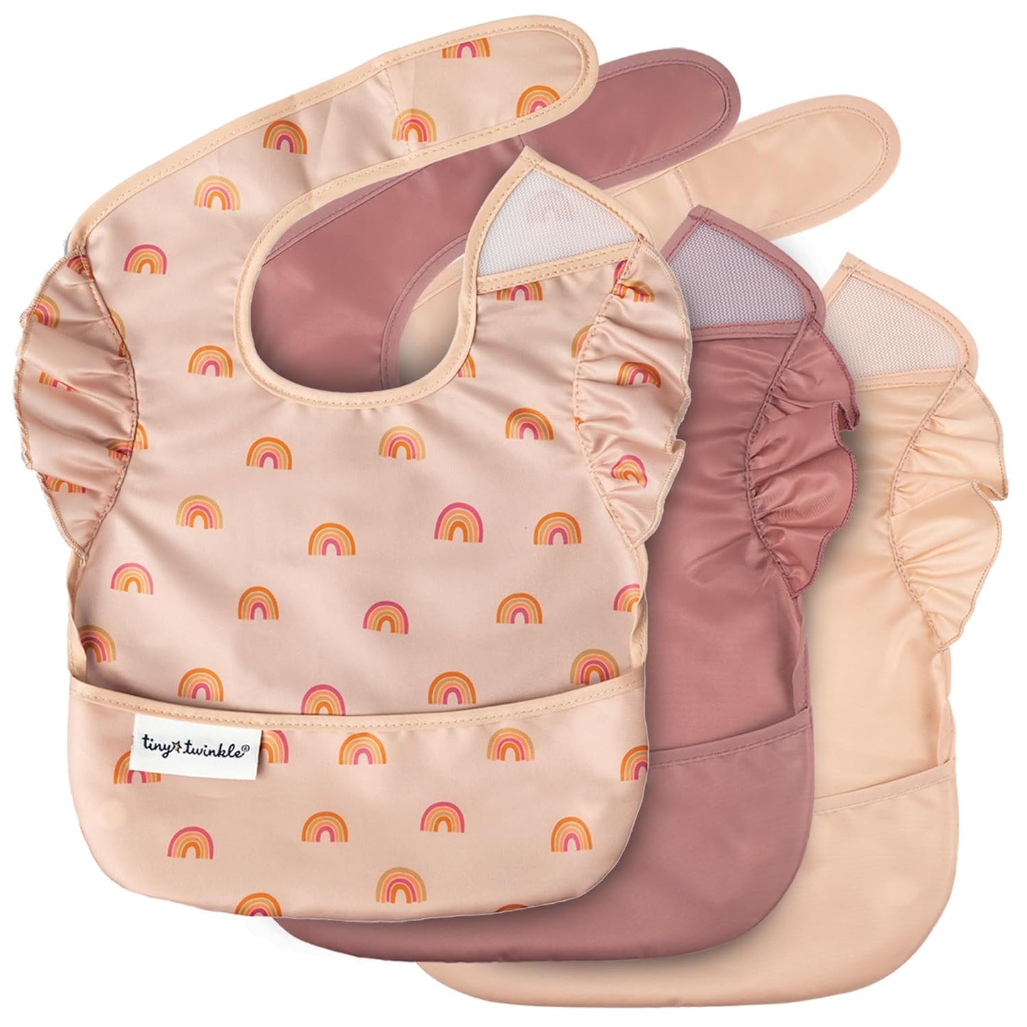 Tiny Twinkle Mess-Proof Baby Bib - Waterproof Bib for Baby Girl - Machine Washable - Adjustable