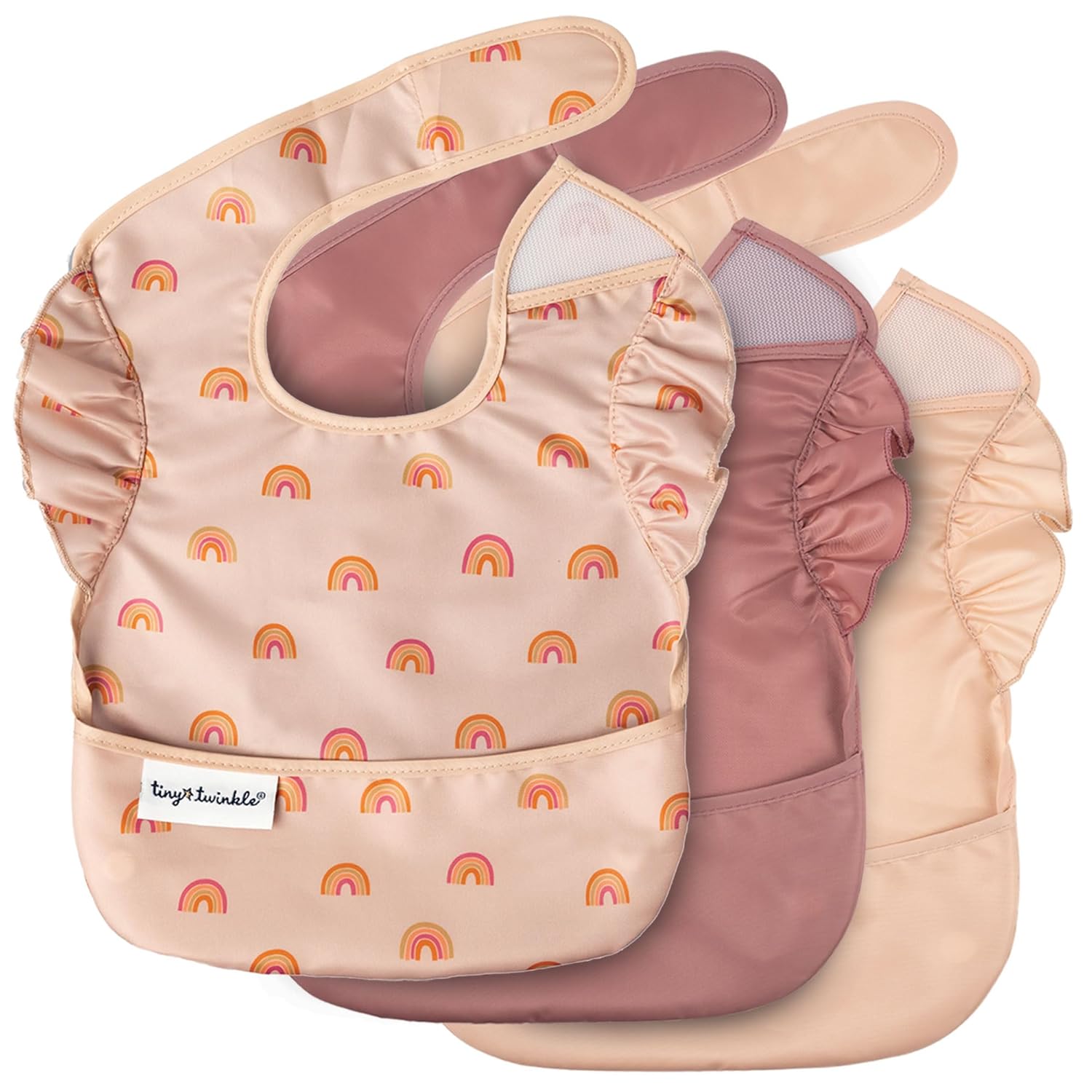 Tiny Twinkle Mess-Proof Baby Bib - Waterproof Bib for Baby Girl - Machine Washable - Adjustable
