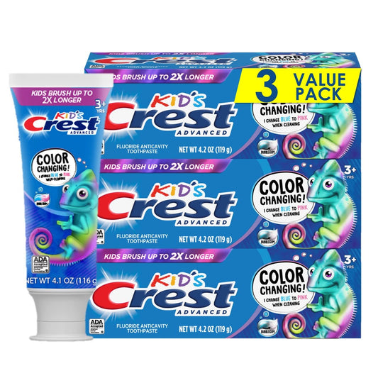 Crest Advanced Kid's Fluoride Toothpaste, Bubblegum Flavor, 4.2 oz, 3 Count, Color-Changing