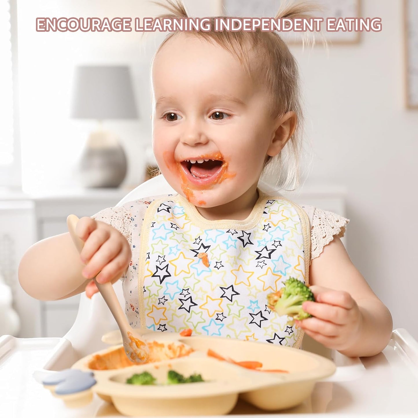 Silicone Baby Feeding Spoons, Training Spoon Self-feeding, First Stage Infant Soft-Tip Easy on Gums, Utensils Supplies, Dishwasher & Boil-proof, 6 Pack