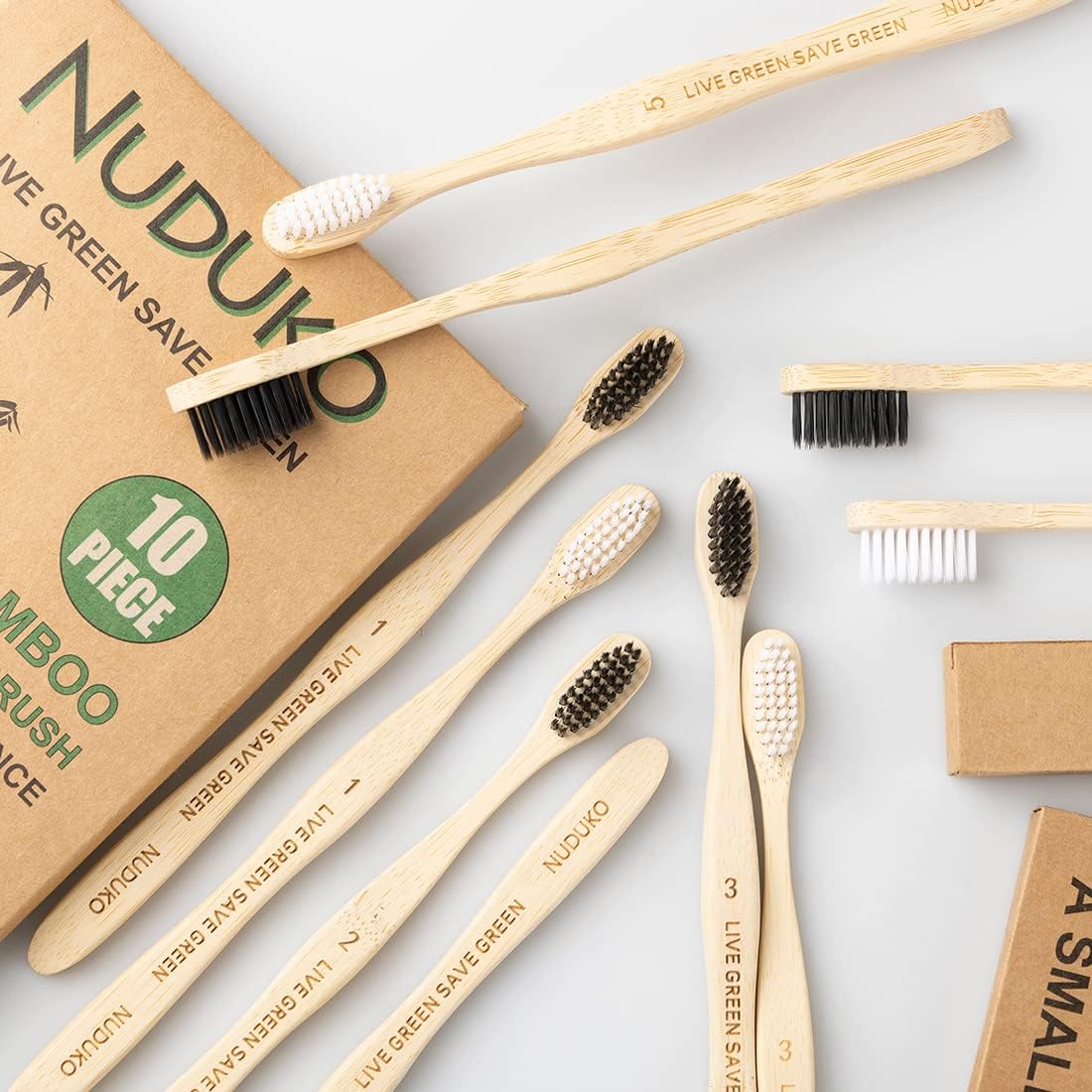 Bamboo Toothbrushes Soft Bristles, Biodegradable Eco-Friendly Toothbrush 10 Pack, BPA Free Charcoal