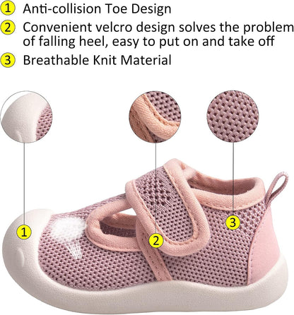 Baby First-Walking Shoes 1-4 Years Kid Shoes Trainers Toddler Infant Boys Girls Soft Sole Non Slip Cotton Canvas Mesh Breathable Lightweight TPR Material Slip-on Sneakers Outdoor