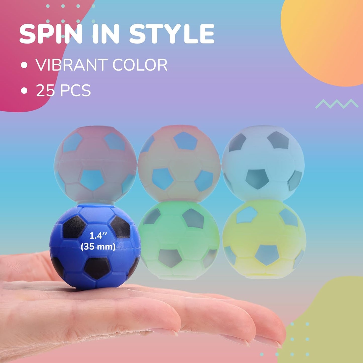 Spinner Balls 1.4''- Mini Fidget Spinner Soccer Balls - Soccer Party Favors Classroom Prizes - Sensory Toys for Kids 4-12 - Fidget Toy Gifts for Kids - Spinner Balls Bulk - 25pcs