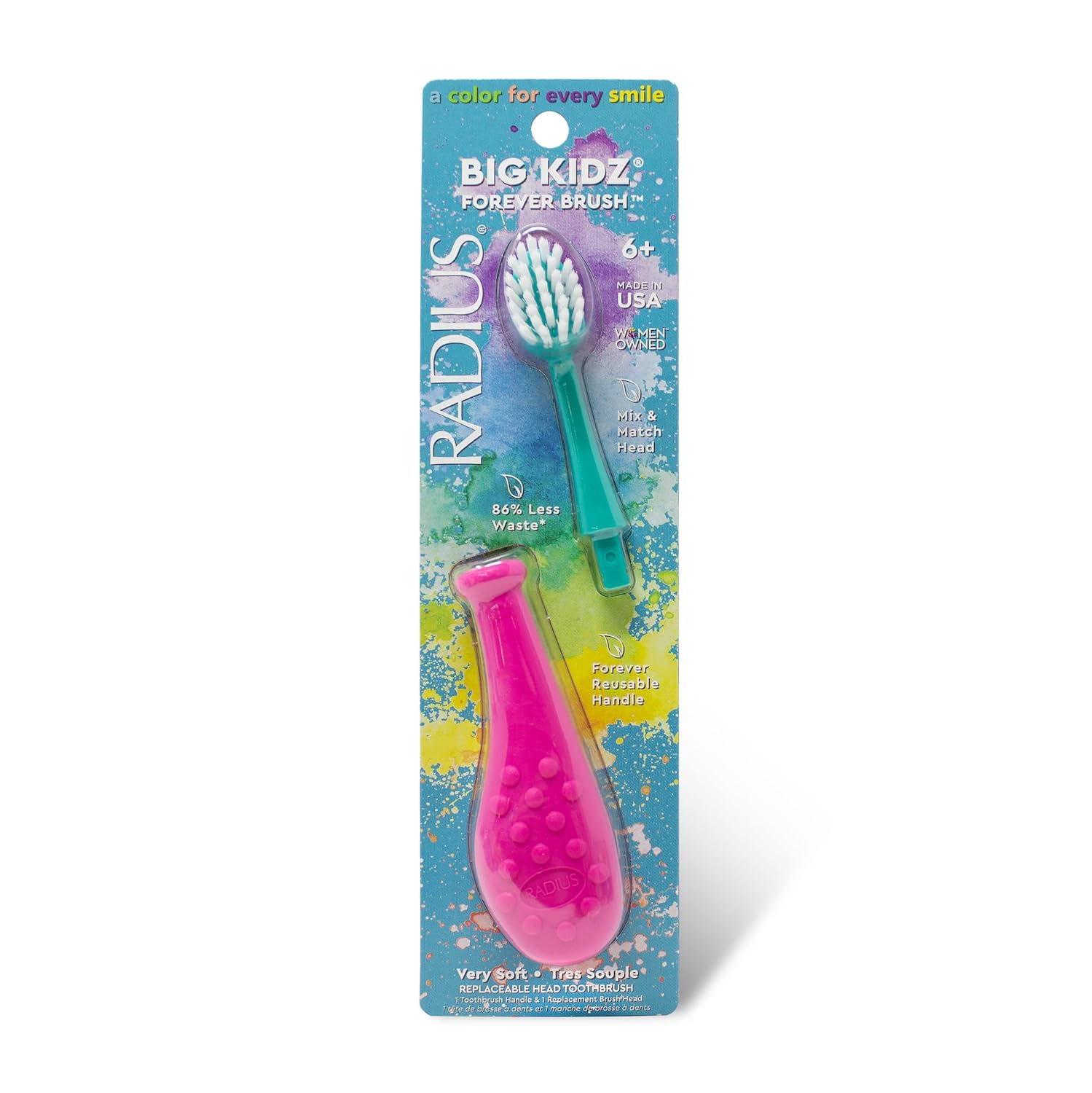 RADIUS Big Kidz Forever Brush Replaceable Head Toothbrush for Children, 6 Years and Up, BPA Free