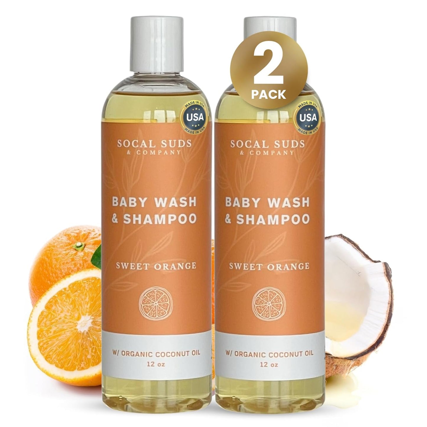 SoCal Suds & Company Baby Shampoo & Body Wash, 2-in-1 Organic Gel-Gentle Castile Soap with