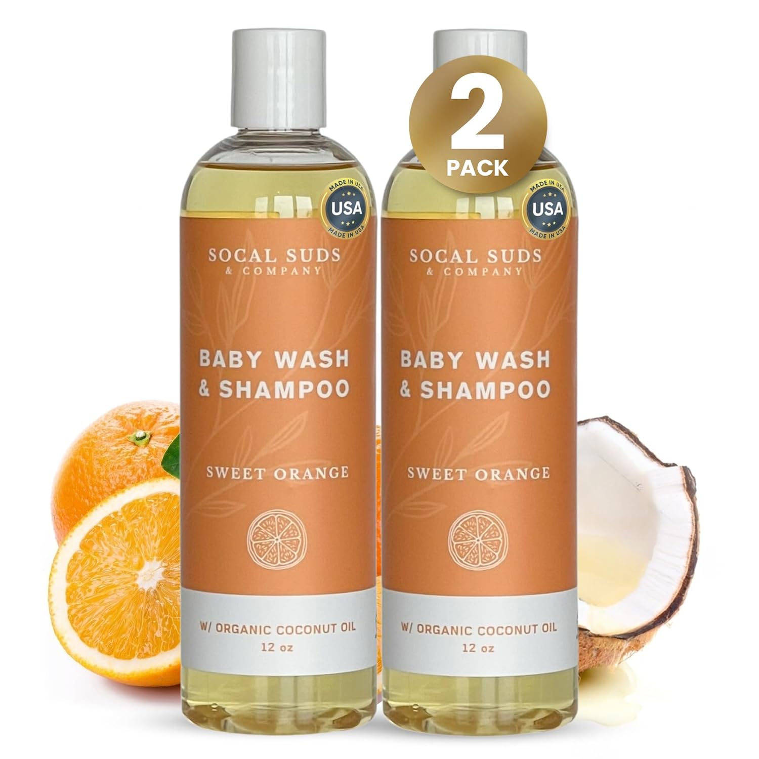 SoCal Suds & Company Baby Shampoo & Body Wash, 2-in-1 Organic Gel-Gentle Castile Soap with
