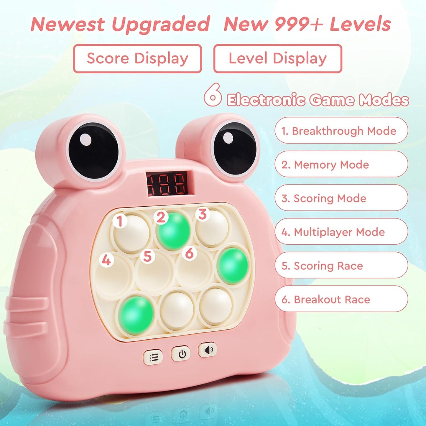 Fast Push Bubble Game, Handheld Fidget Toys with Screen Display, Light up Speed Push Console for Kids