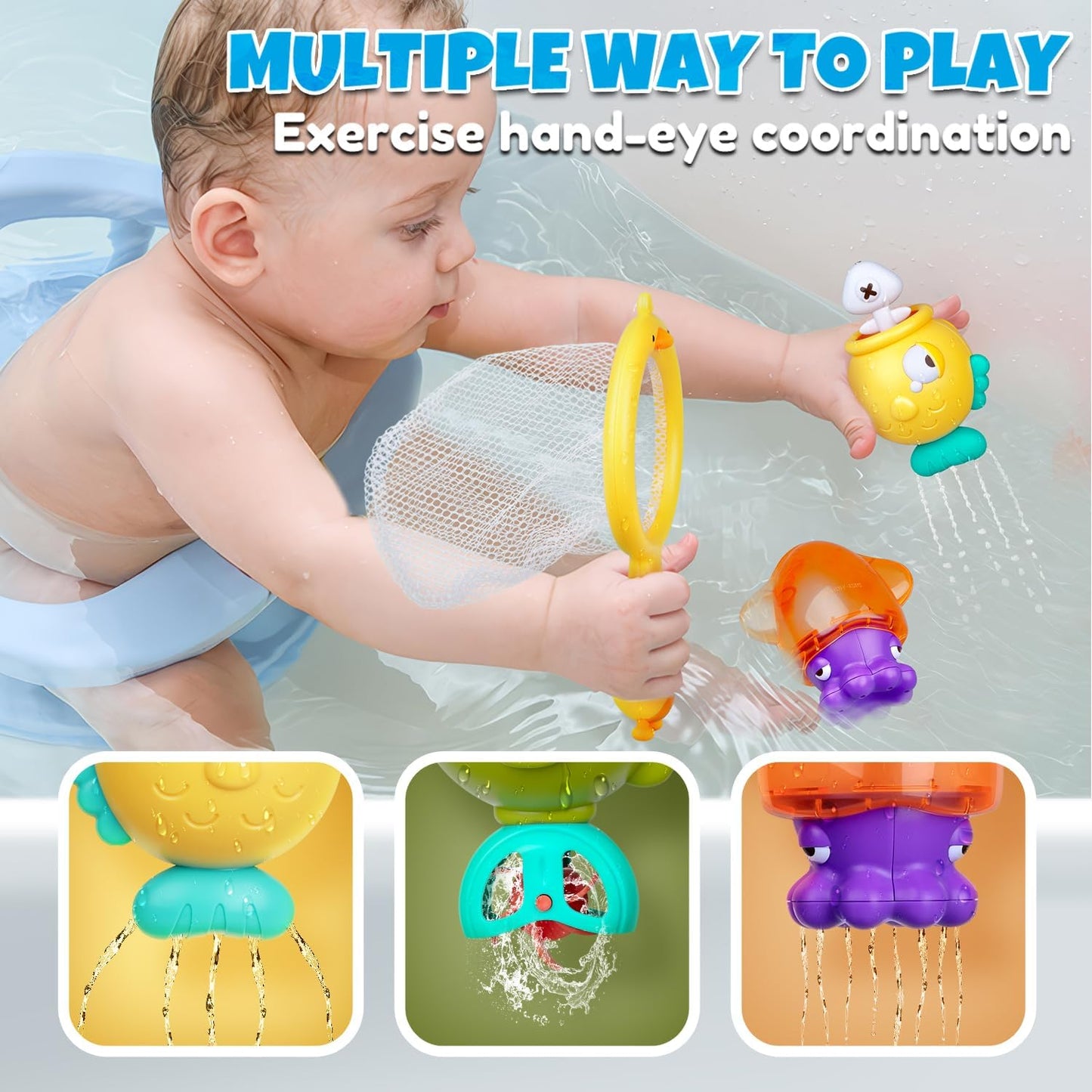Baby Bath Toys for Kids Ages 1-3, Magnetic Fishing Games with Floating Bathtub Wind-Up Toys &