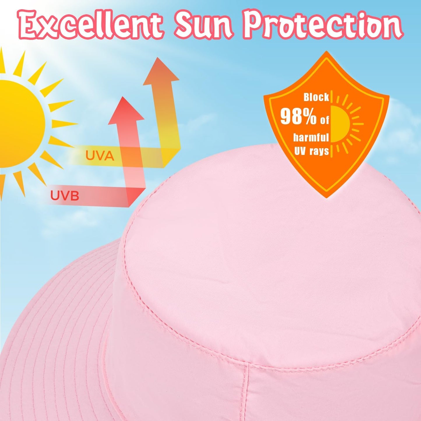 Baby Sun Hat Kids Summer UPF 50+ Toddler Bucket Hat Wide Brim Adjustable Beach Hats for Boys Girls Age 0-6 Years