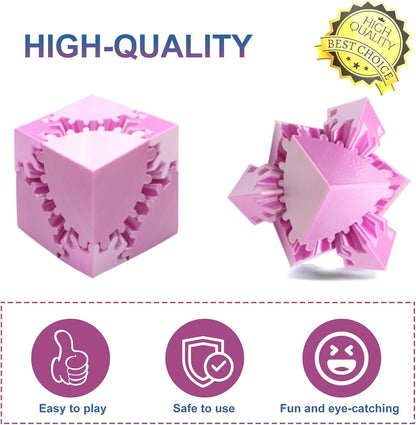 Gear Sphere Gear Cube 3D Printed Gear Ball Spin Cube Fidget Toy Relieving Stress & Anxiety, Fidget Cube GearSphere Desk Toy, Whirling Wonder Fidget for Sensory and Autism (Laser Pinky White)