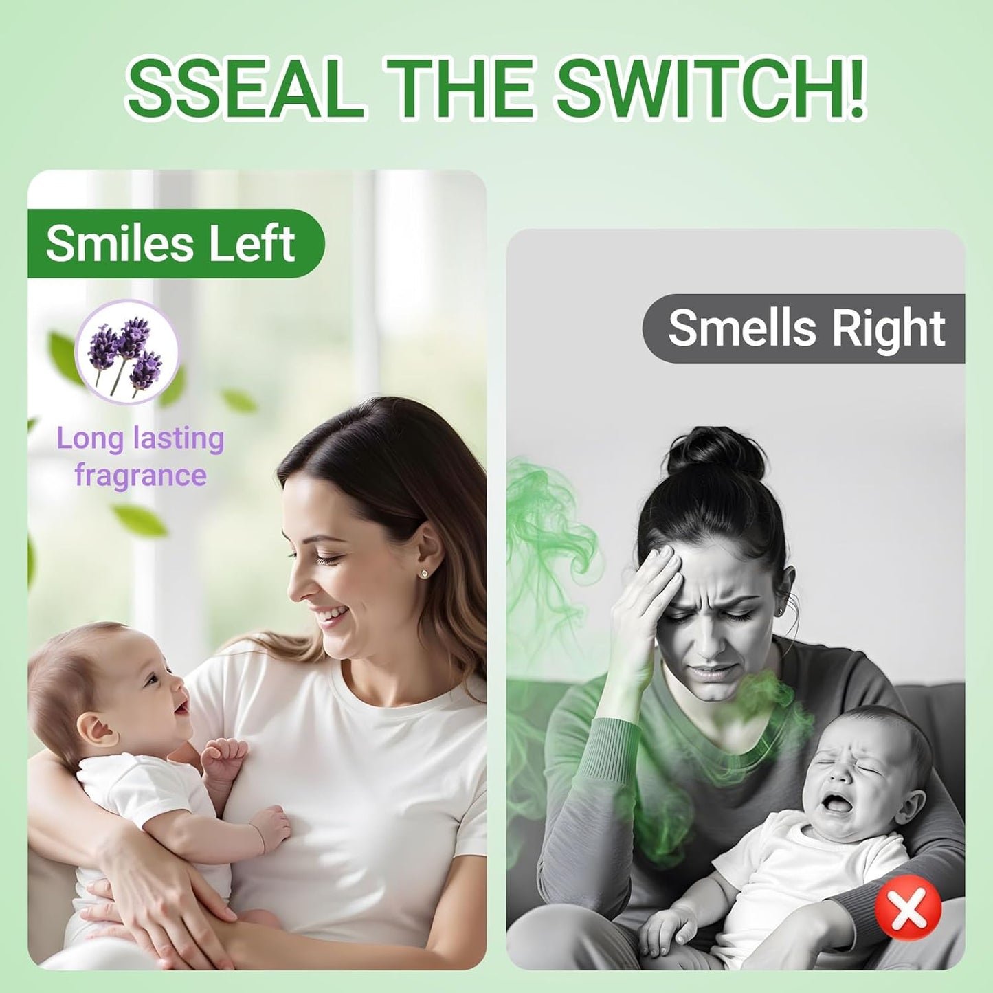 Diaper Pail Refills Bags | Compatible with Genie Easy Roll Refill Signature & Platinum Pails | 7-Layer Odor Control | Extra Thick | Lavender Scented diaper bags disposable for Nursery 2 Pack 60 count