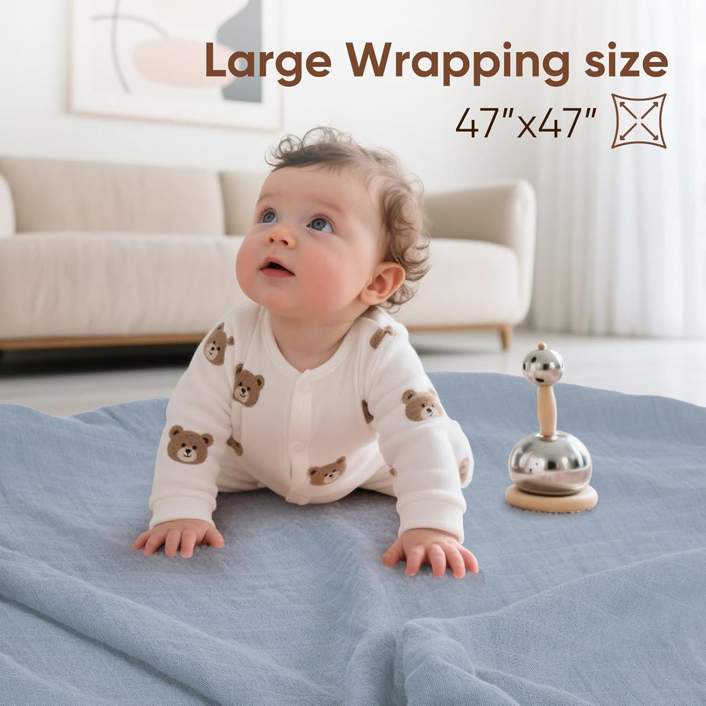 Muslin Swaddle Blankets, Nursery Receiving Blanket for Newborn, Baby Swaddle Wrap Soft Silky &