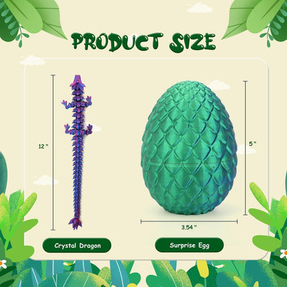 3D Printed Dragon in Eggs 12 in Articulated Dragon Crystal Dragon Fidget Toy with Dragon Eggs Flexible Executive Desk Toys Home Office Decor (Random-Color)