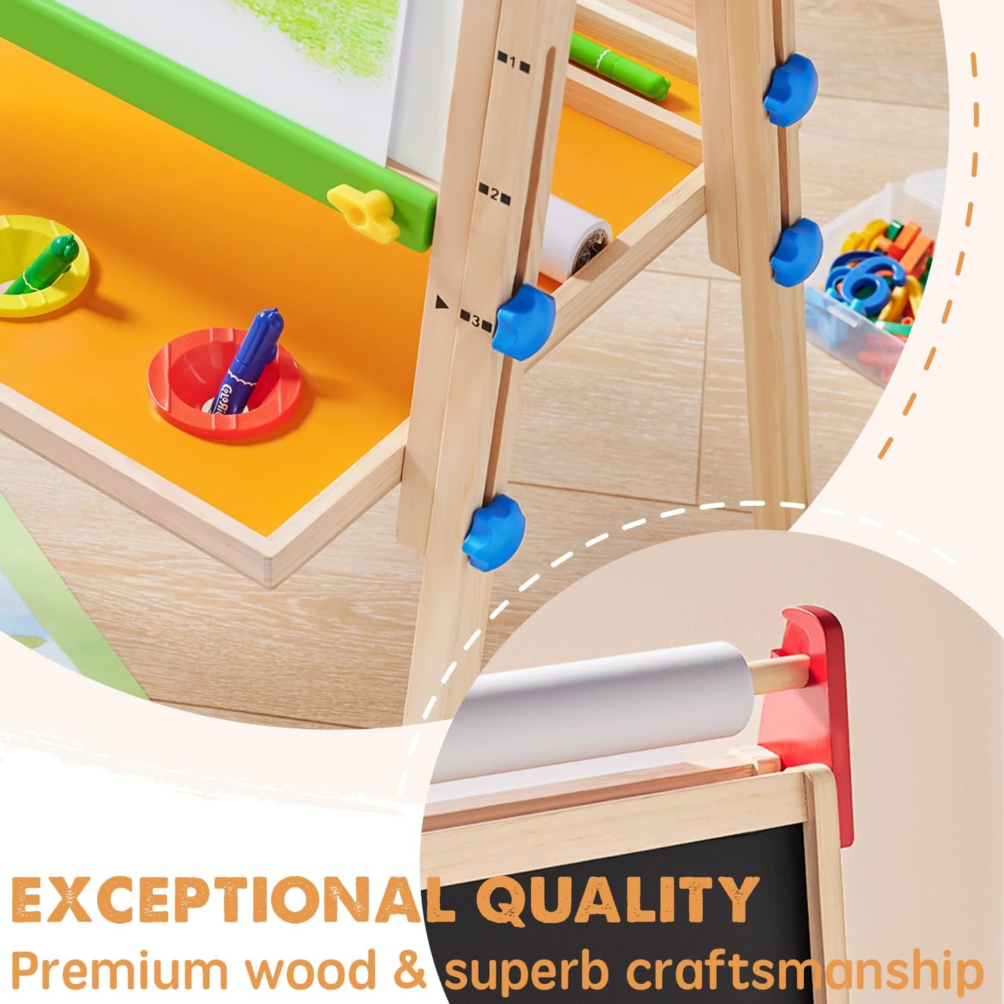 Tiny Land Wooden Easel for Kids, Art Easel with Chalkboard & Whiteboard