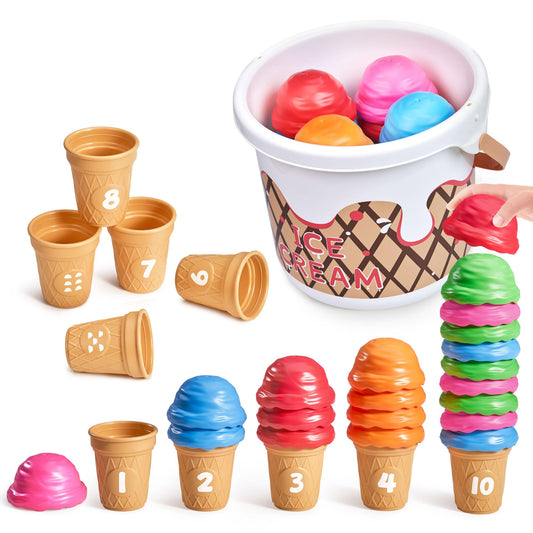 JoyCat Ice Cream Preschool Learning Activities Counting and Color Sorting Set Stacking Toys for