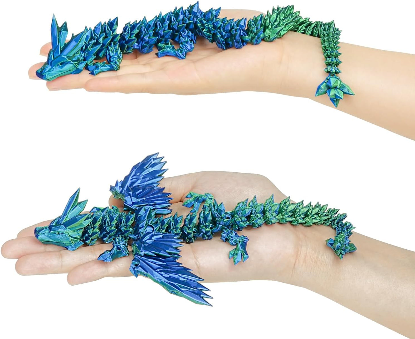 12“Crystal Dragon Without Wings & 9”Winged Articulated Dragon, 3D Printed Bulk Unique Funny Graduation Gifts for Kids, Executive Desk Fidget Toys Adults, Bath Pool Water Toys (Gradient Blue-Green)