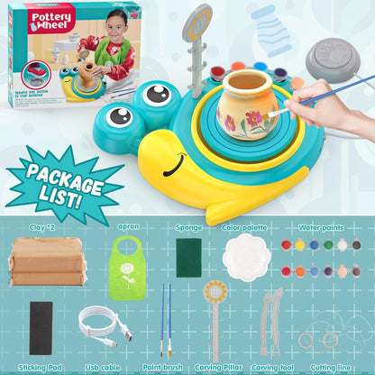 Pottery Wheel for Kids - Complete Art Supplies Arts & Crafts Kit, Crafts for Girls 8-12, Girls Boy Toys Birthday Halloween Christmas Gift for Kids Ages 6 7 8 9 10 11 12+, (Snail)