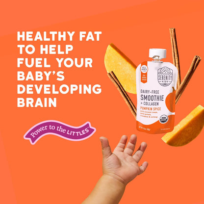 Serenity Kids 6+ Months Dairy-Free Smoothie Baby Food - USDA Organic Grass-Fed Collagen & Pumpkin