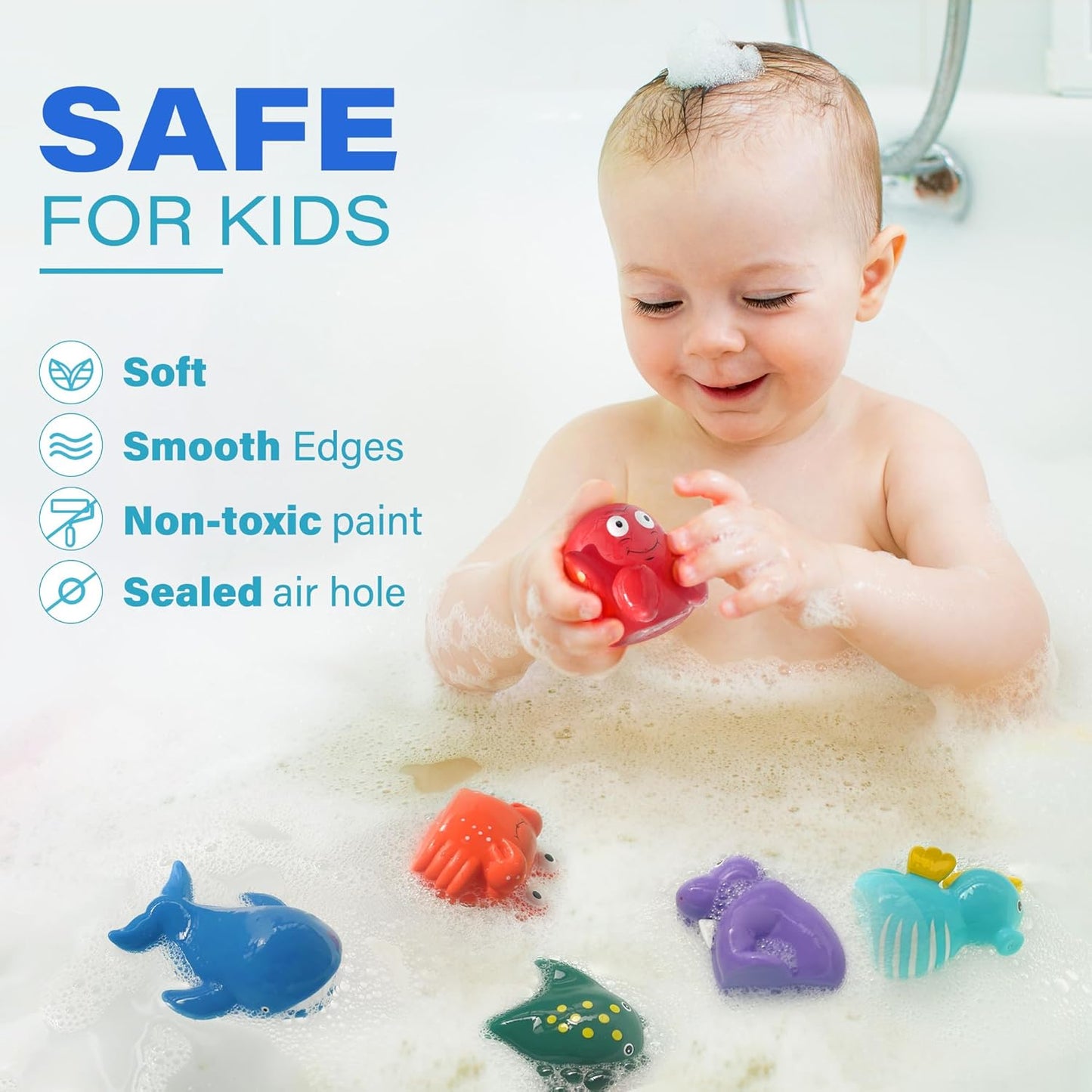 LotFancy Bath Toy, 8PCS Mold Free Bath Toys for Kids Ages 1-3, No Holes Baby Bath Toys for Toddlers
