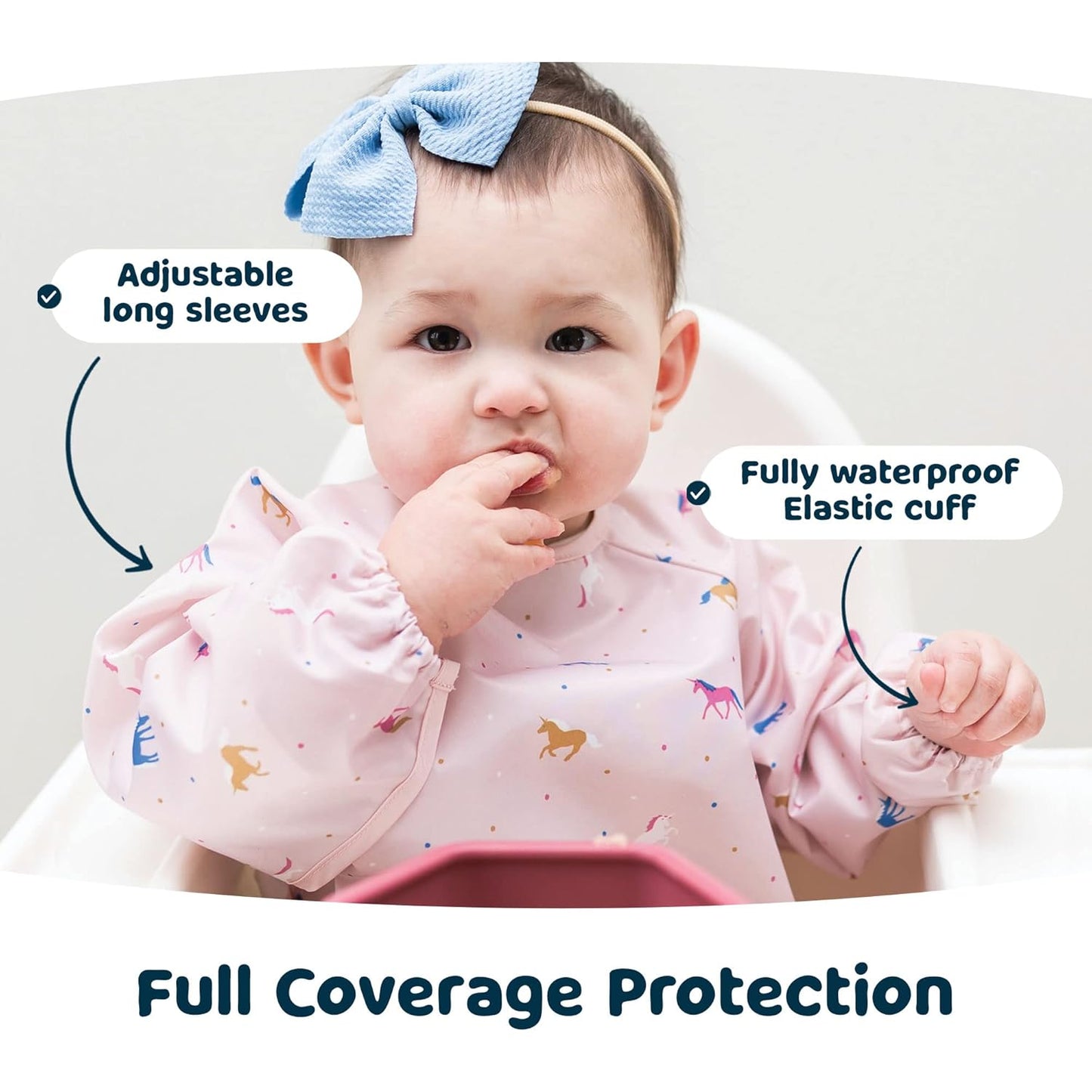 Tiny Twinkle Mess Proof Baby Bib,Waterproof Smock Baby Bib for Eating,Machine Washable Long Sleeve Bib,Baby Led Weaning,Toddler Bib,BLW Supplies(Unicorn Confetti, Small 6-24 Months)