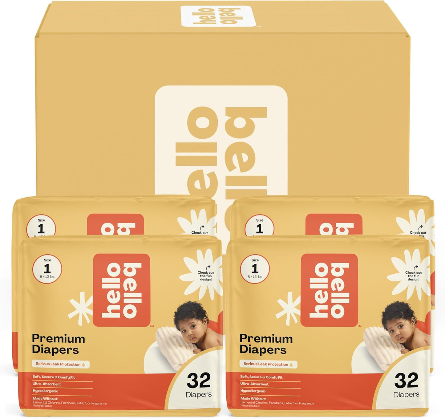 Hello Bello Premium Diapers, Size 1 (8-12 lbs) Surprise Pack for Girls - 128 Count, Hypoallergenic with Soft, Cloth-Like Feel - Assorted Girl & Gender Neutral Patterns