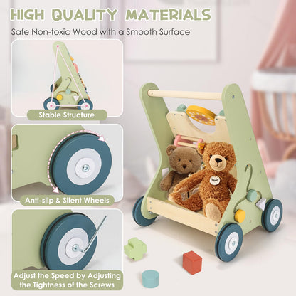 Baby Push Walker, Wooden Baby Walker with Wheels, Montessori Walker for Babies 12 Months