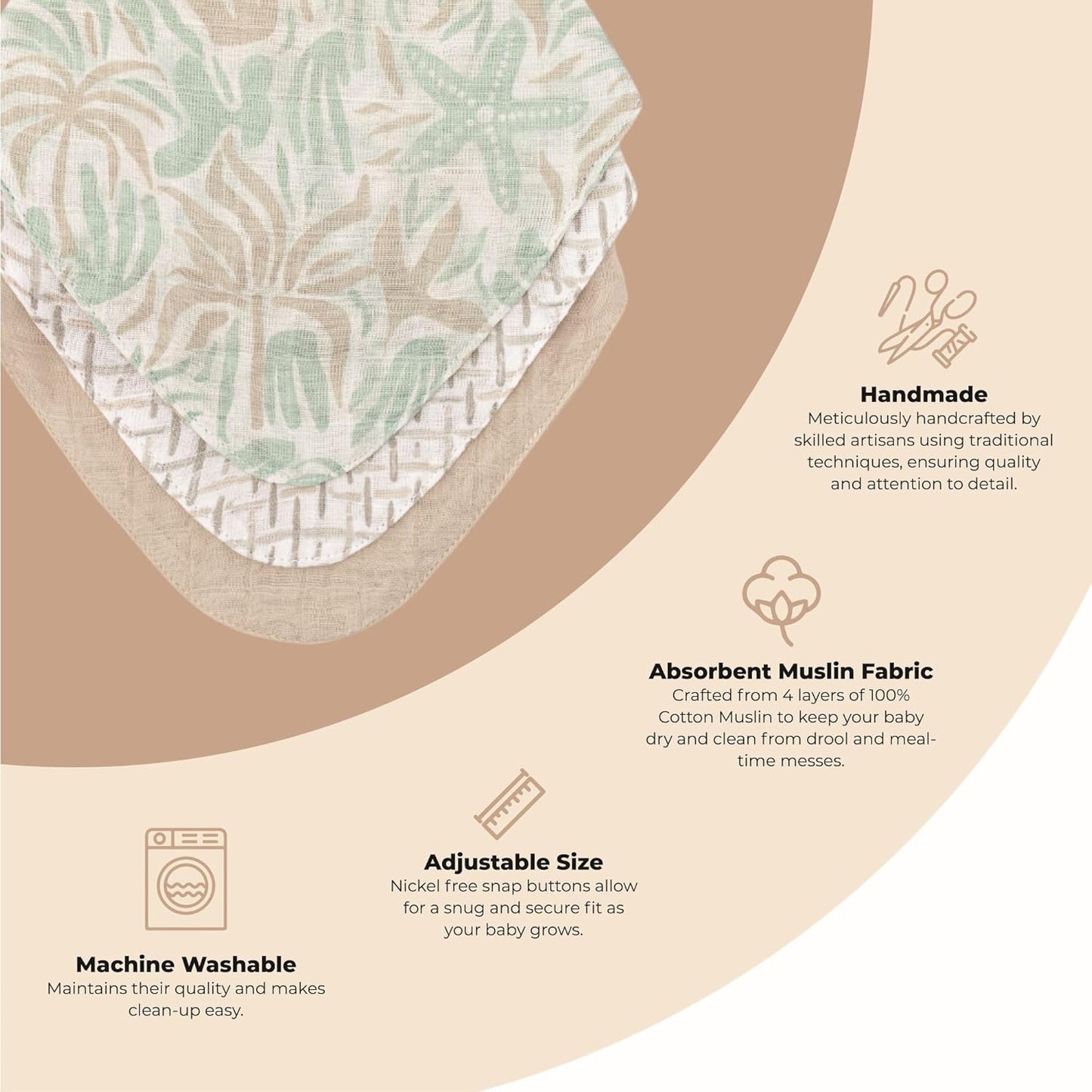 Crane 100% Cotton Newborn Baby Bib Set - 3 Bandana Style Muslin Drool Bibs for Eating Essentials - Set for Baby Boy or Girl