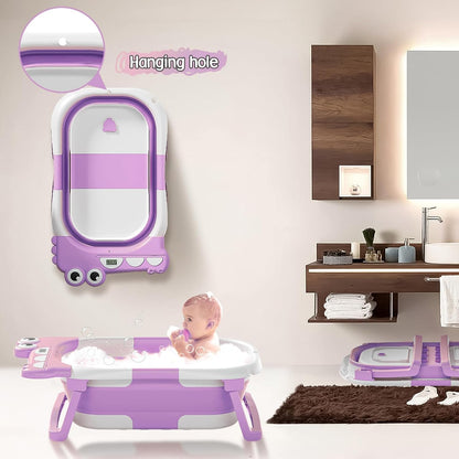 TPN Collapsible Baby Bathtub, Baby Bath Tub with Soft Cushion & Real-Time Thermometer, Baby Bathtub