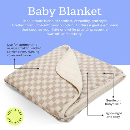 Itzy Ritzy Baby Blanket – Soft Cotton Muslin Multi-Use Blanket - Can Be Used as a Tummy Time Mat