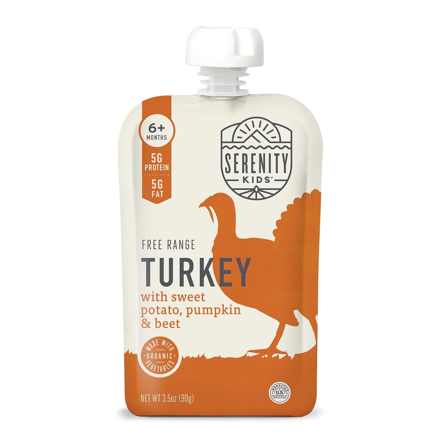 Serenity Kids 6+ Months Organic Baby Food Pouches - BPA-Free Range Turkey Pouches with Pumpkin