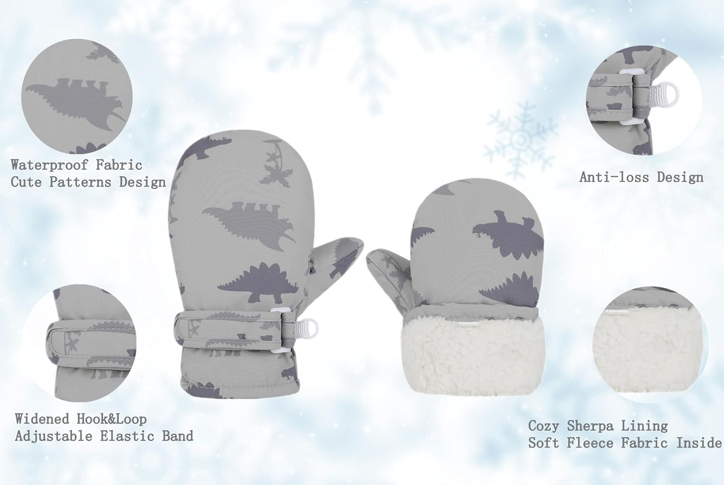 Toddler Gloves Kids Mittens Winter Warm Lined Fleece Gloves Waterproof Snow Baby Mitten for Boys Girls