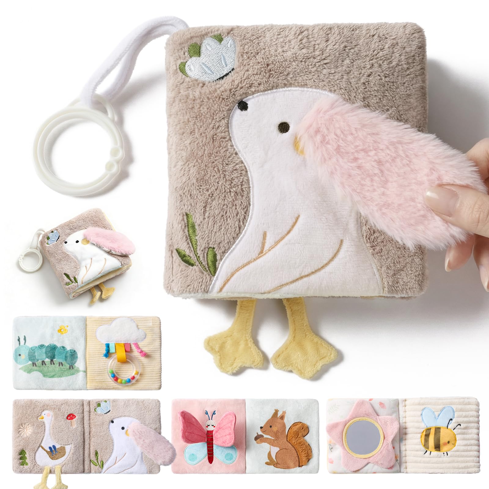 let's make Soft Baby Book, Sensory Crinkle Cloth Books for Babies 0-6 6-12 Months, Animal Tummy
