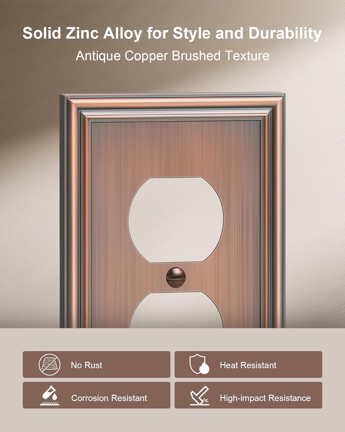 4-Pack Duplex Outlet Cover, Durable Solid Zinc Alloy Decorative Switch Plates and Outlet Covers