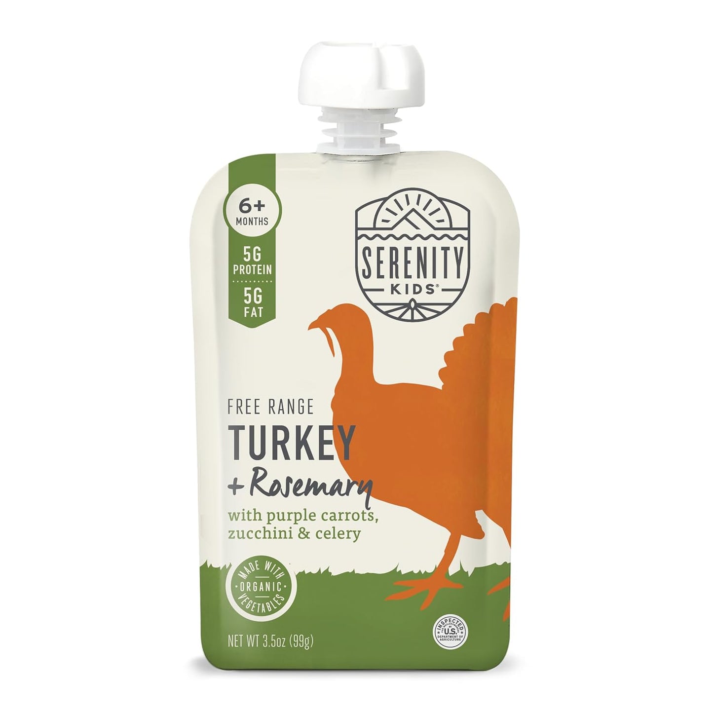 Serenity Kids 6+ Month Baby Food Puree Pouches with Ethically Sourced Meat & Organic Veggies - 3.5