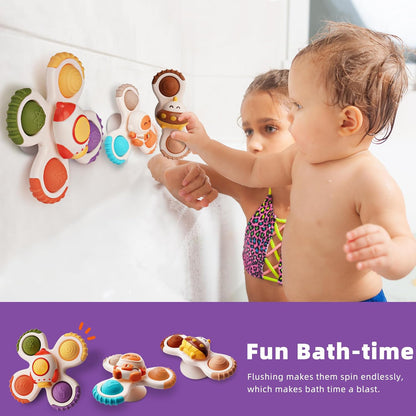 LiKee Strong Suction Cup Fidget Rotating Sensory Bath Toys for Baby 12 18 Months Airplane Car