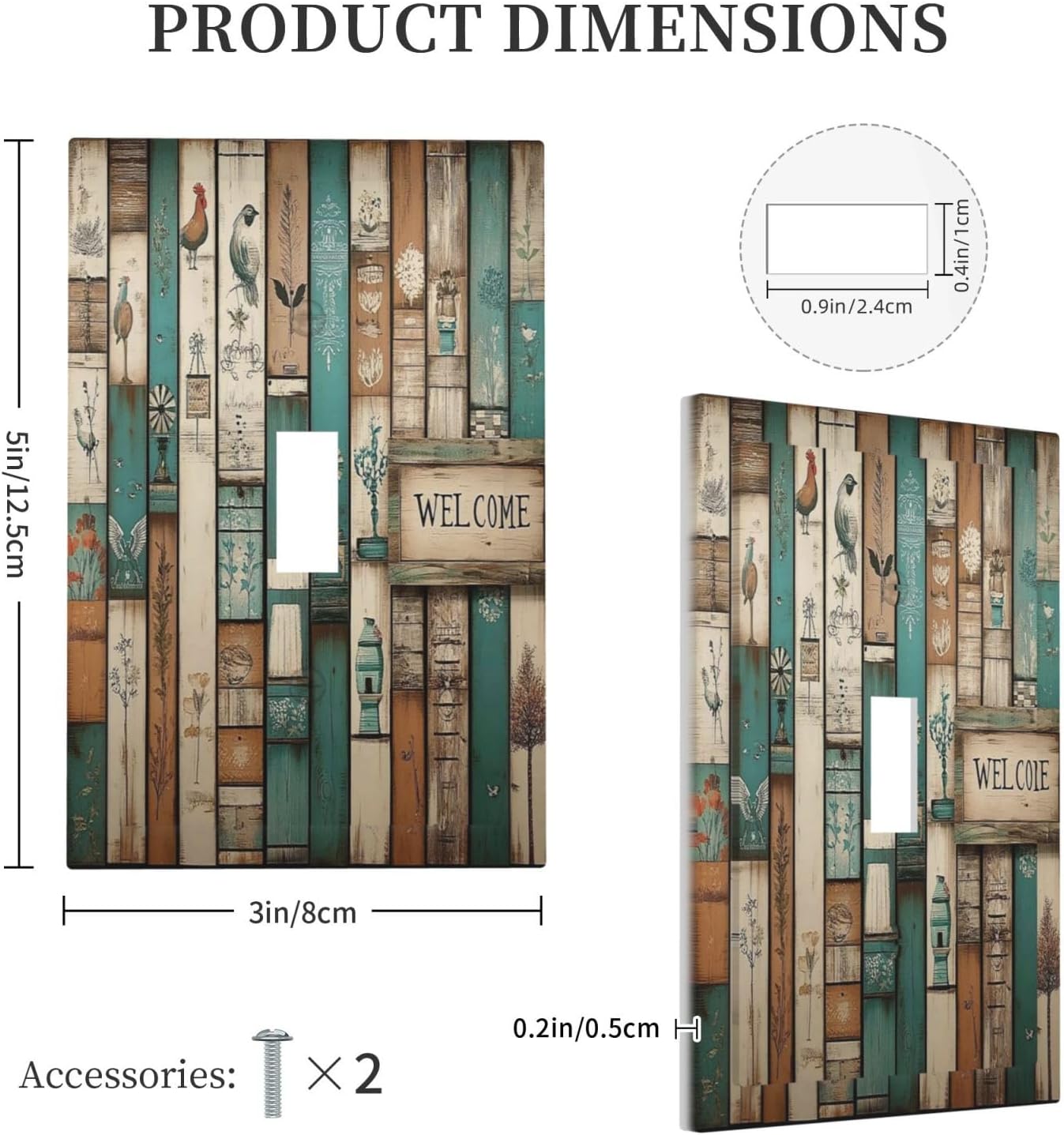 Decorative Light Switch Cover Vintage Wood Brown Turquoise Splicing 1 Gang Single Toggle Device Electrical Faceplate Switchplates Decorator Outlet Wall Plate For Farmhouse Cabin Decor