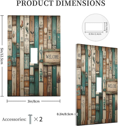 Decorative Light Switch Cover Vintage Wood Brown Turquoise Splicing 1 Gang Single Toggle Device Electrical Faceplate Switchplates Decorator Outlet Wall Plate For Farmhouse Cabin Decor