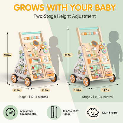 Weilim Wooden Baby Walker, 10-in-1 Montessori Push Walker for Toddlers 1+